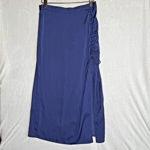 Banana Republic Shirred Waist Slit Midi Skirt Granite Blue Size 4 Slip Skirt
